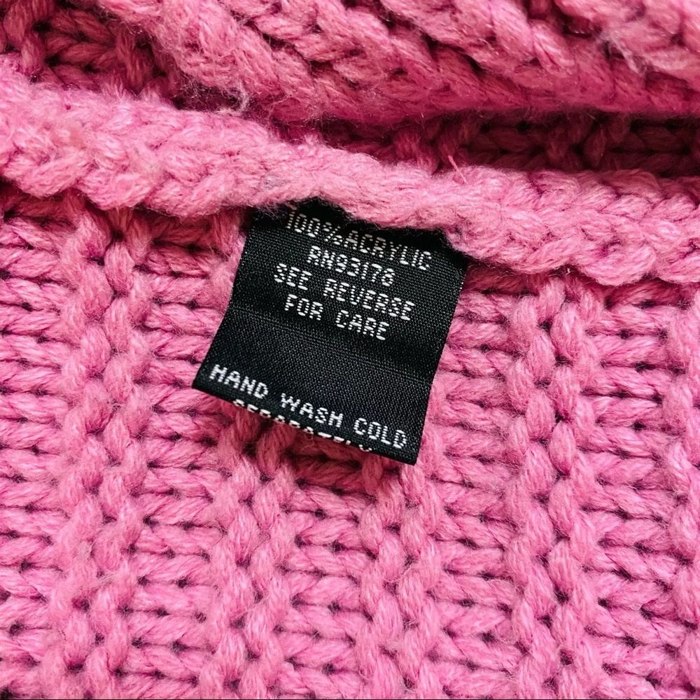 CONTEXT Ribbed Open Front Oversized Chunky Pink Cardigan Size Medium - Picture 6 of 10